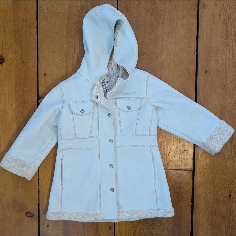 OshKosh B'gosh Coat Kids 5-6 Light Blue Hooded Sherpa Lined Full Zip Warm Winter